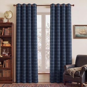 NICETOWN Taupe 100% Blackout Plaid Cabin Buffalo Gingham Curtain, 52W x 84L(Grid Pattern | Dark Blue & White)