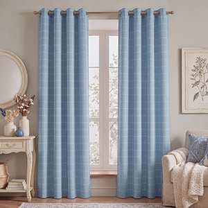 NICETOWN Taupe 100% Blackout Plaid Cabin Buffalo Gingham Curtain, 52W x 84L(Grid Pattern | Sea Blue & White)