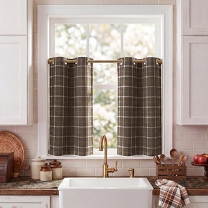 NICETOWN Taupe 100% Blackout Plaid Cabin Buffalo Gingham Curtain, 52W x 84L(Plaid | Brown & White)