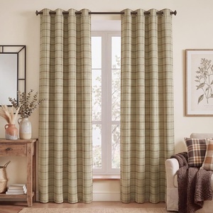 NICETOWN Taupe 100% Blackout Plaid Cabin Buffalo Gingham Curtain, 52W x 84L(Plaid | Burlap & White)
