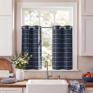 NICETOWN Taupe 100% Blackout Plaid Cabin Buffalo Gingham Curtain, 52W x 84L(Plaid | Dark Blue & White)