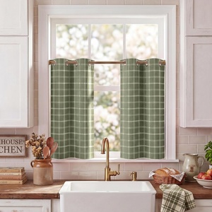 NICETOWN Taupe 100% Blackout Plaid Cabin Buffalo Gingham Curtain, 52W x 84L(Plaid | Olive Green & White)