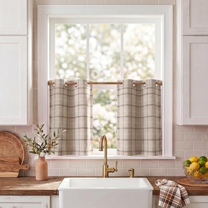 NICETOWN Taupe 100% Blackout Plaid Cabin Buffalo Gingham Curtain, 52W x 84L(Plaid | Taupe & White)