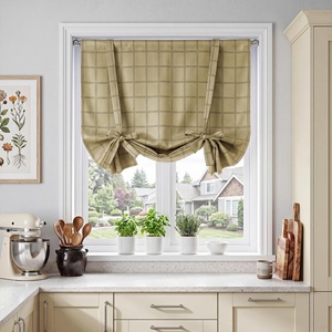 NICETOWN Taupe Fall Farmhouse Plaid 100% Blackout Ballon Shades, 34W x 45L(Grid Pattern | Burlap & White)
