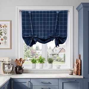 NICETOWN Taupe Fall Farmhouse Plaid 100% Blackout Ballon Shades, 34W x 45L(Grid Pattern | Dark Blue & White)