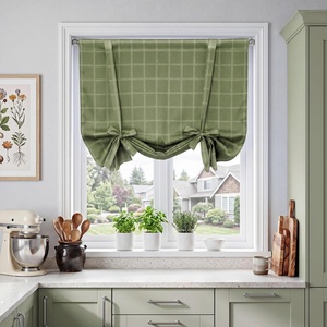 NICETOWN Taupe Fall Farmhouse Plaid 100% Blackout Ballon Shades, 34W x 45L(Grid Pattern | Olive Green & White)