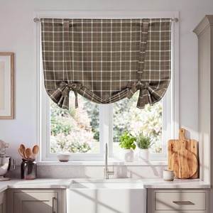 NICETOWN Taupe Fall Farmhouse Plaid 100% Blackout Ballon Shades, 34W x 45L(Plaid | Brown & White)