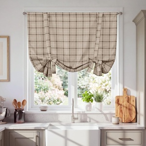 NICETOWN Taupe Fall Farmhouse Plaid 100% Blackout Ballon Shades, 34W x 45L(Plaid | Taupe & White)