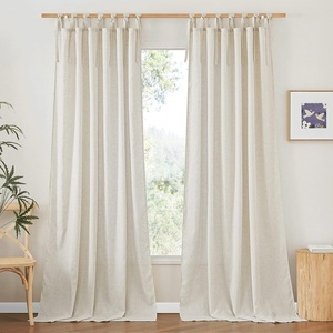 NICETOWN Tie Top Pink Linen Curtains for Girls Room, W52xL84, 2 Panels(Natural)