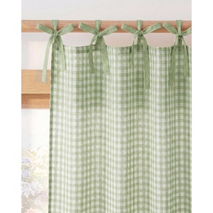 NICETOWN Tie Top Pink Linen Curtains for Girls Room, W52xL84, 2 Panels(Sage Green)