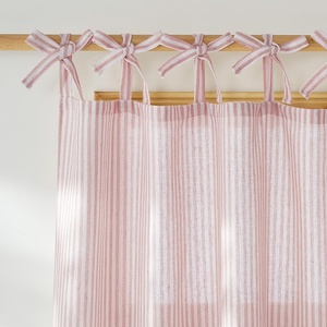 NICETOWN Tie Top Pink Linen Curtains for Girls Room, W52xL84, 2 Panels(Striped Pink)