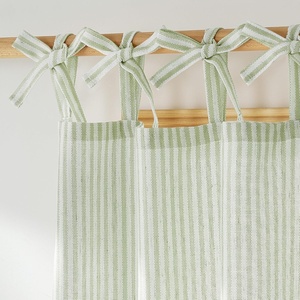 NICETOWN Tie Top Pink Linen Curtains for Girls Room, W52xL84, 2 Panels(Striped Sage Green)