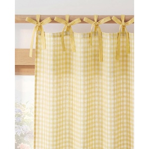 NICETOWN Tie Top Pink Linen Curtains for Girls Room, W52xL84, 2 Panels(Yellow)