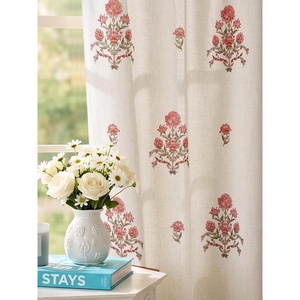 NICETOWN Vintage Floral Curtain & Drapes 84 Inches Long, W52 x L84, Khaki(Block Print – Raw Ivory)
