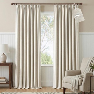 NICETOWN Vintage Olive Dark Green Pinch Pleated Linen Curtains 90 inch Long(Beige)