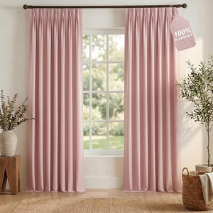 NICETOWN Vintage Olive Dark Green Pinch Pleated Linen Curtains 90 inch Long(Pink)