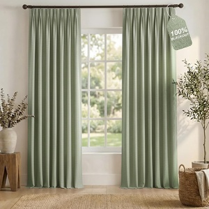 NICETOWN Vintage Olive Dark Green Pinch Pleated Linen Curtains 90 inch Long(Sage Green)