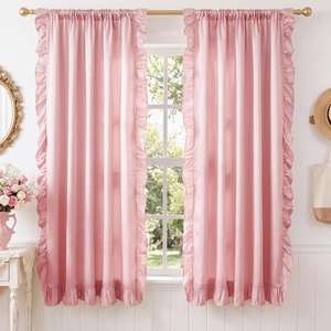 NICETOWN White Ruffle Shabby Chic Curtains 84 inch Long, Rod Pocket Privacy with Some Soft Light Filtering French Country Flowy Drapes for Living Room/Farmhouse/Bedroom, 2 Panels=104″ Wide(Pink)