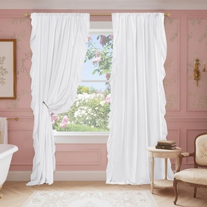 NICETOWN White Ruffle Shabby Chic Curtains 84 inch Long, Rod Pocket Privacy with Some Soft Light Filtering French Country Flowy Drapes for Living Room/Farmhouse/Bedroom, 2 Panels=104″ Wide(White)