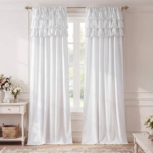 NICETOWN White Ruffle Shabby Chic Curtains 84 inch Long, Rod Pocket Privacy with Some Soft Light Filtering French Country Flowy Drapes for Living Room/Farmhouse/Bedroom, 2 Panels=104″ Wide(White 1)