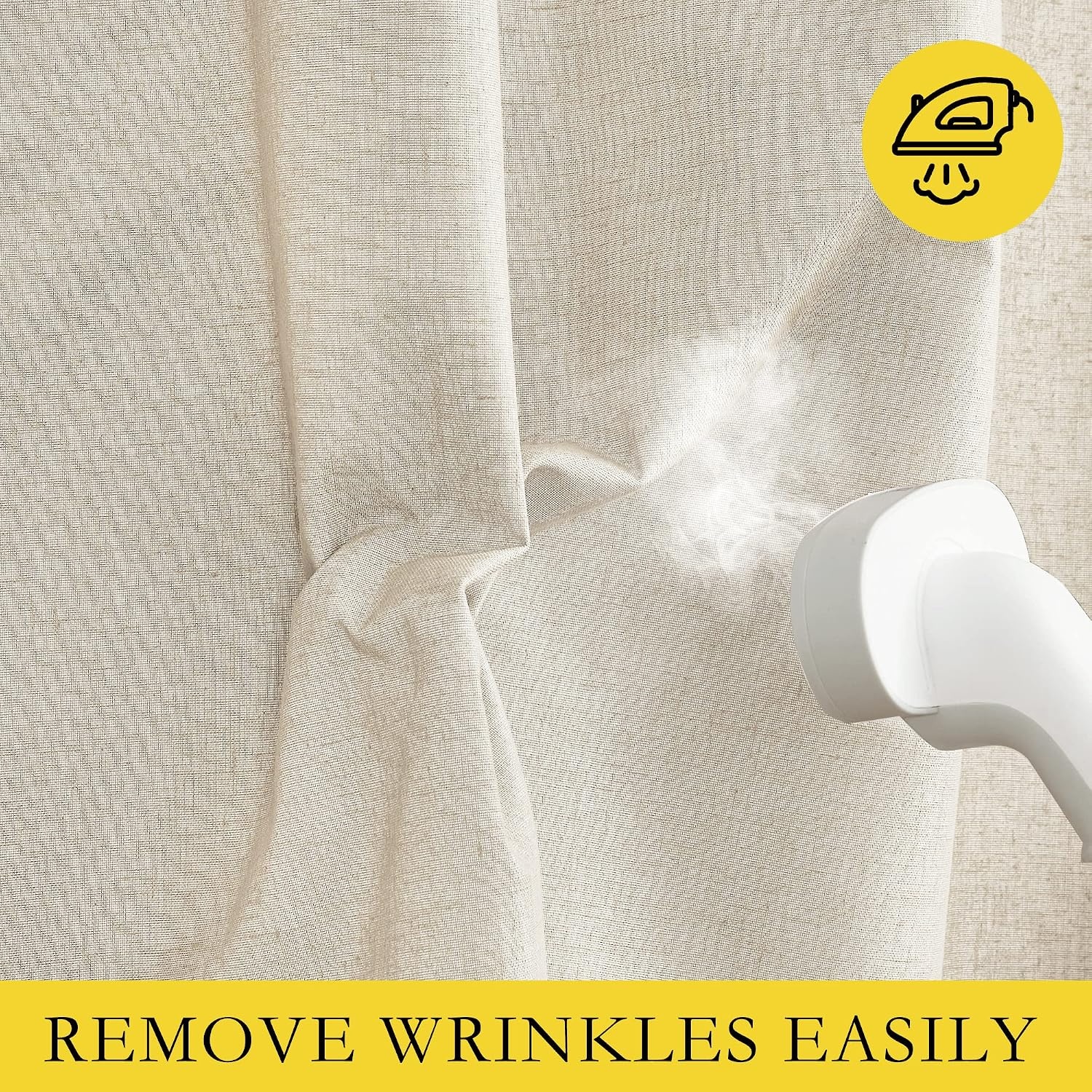 image:imageNICETOWN 100 Absolutely Blackout Linen Curtains with Thermal Insulated White Liner 52 W 2 PCs Beige 102 Long Drapes Sweep The Floor Decorative Keep Privacy Panels for Living RoomVillaBedroom