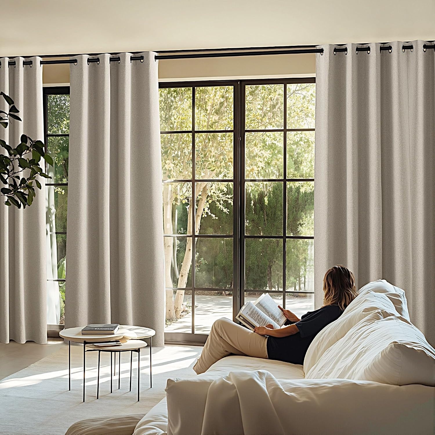 image:imageNICETOWN 100 Blackout Curtains for Bedroom 84 inches Long Linen Textured