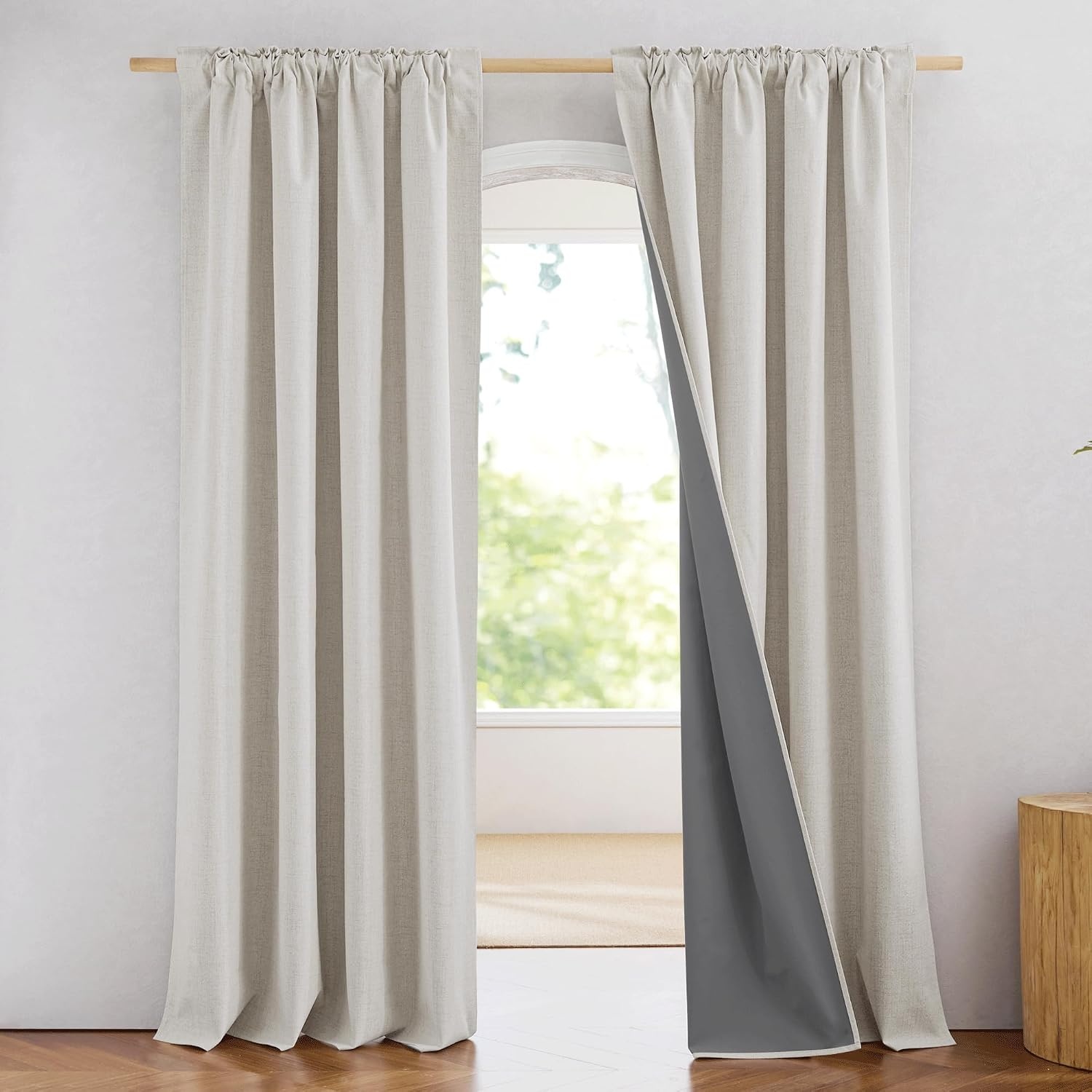 image:imageNICETOWN 100 Blackout Linen Curtains for BedroomLiving Room 90 L 2 PCsAlabaster Gray