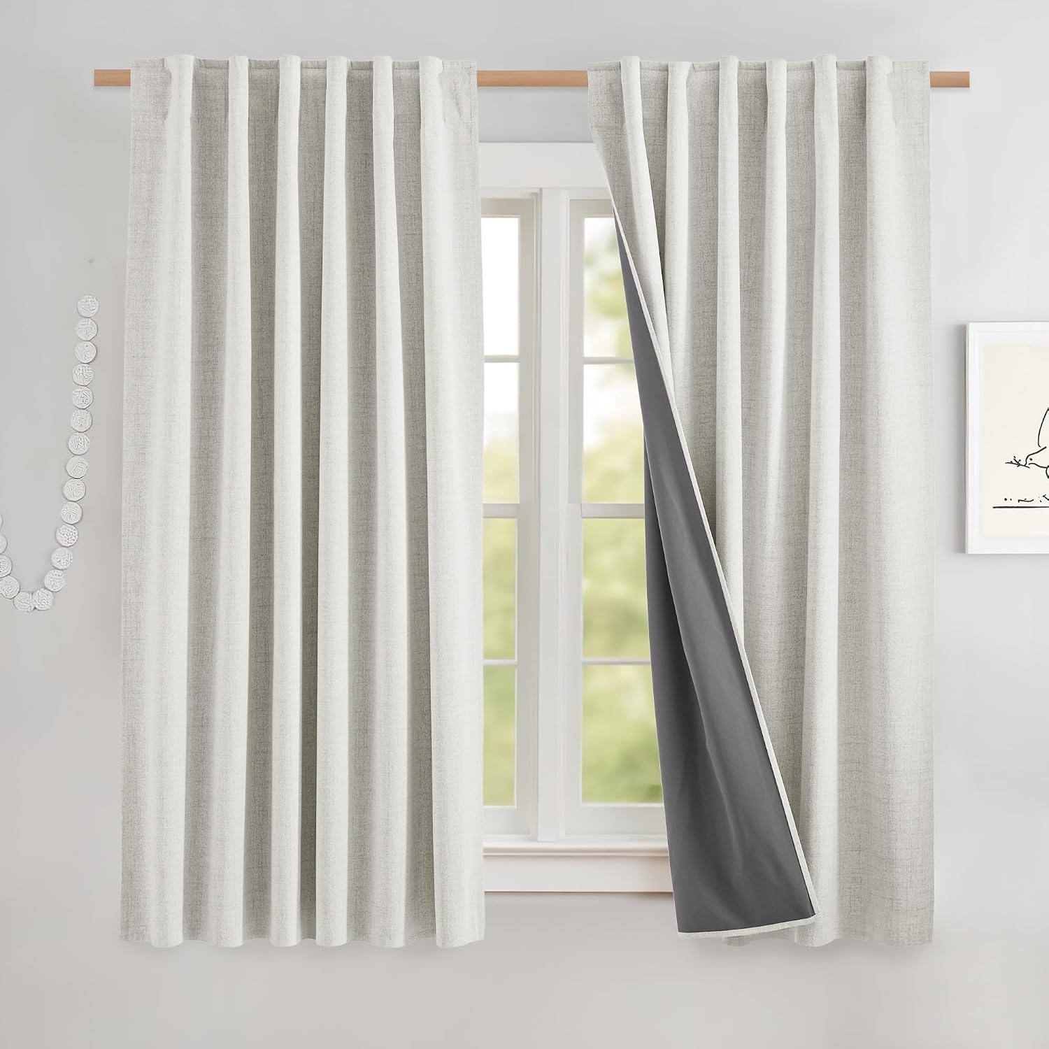 image:imageNICETOWN 100 Blackout Linen Curtains for BedroomLiving Room 90 L 2 PCsAlabaster Gray