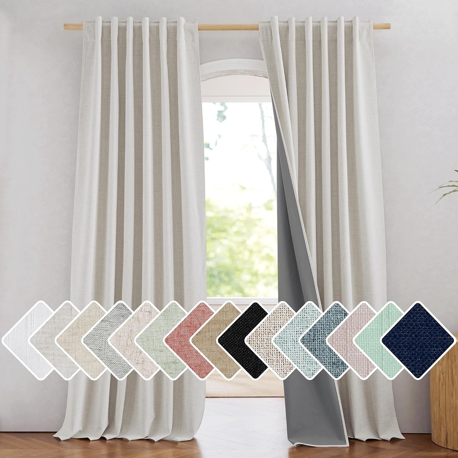 image:imageNICETOWN 100 Blackout Linen Curtains for BedroomLiving Room 90 L 2 PCsAlabaster Gray