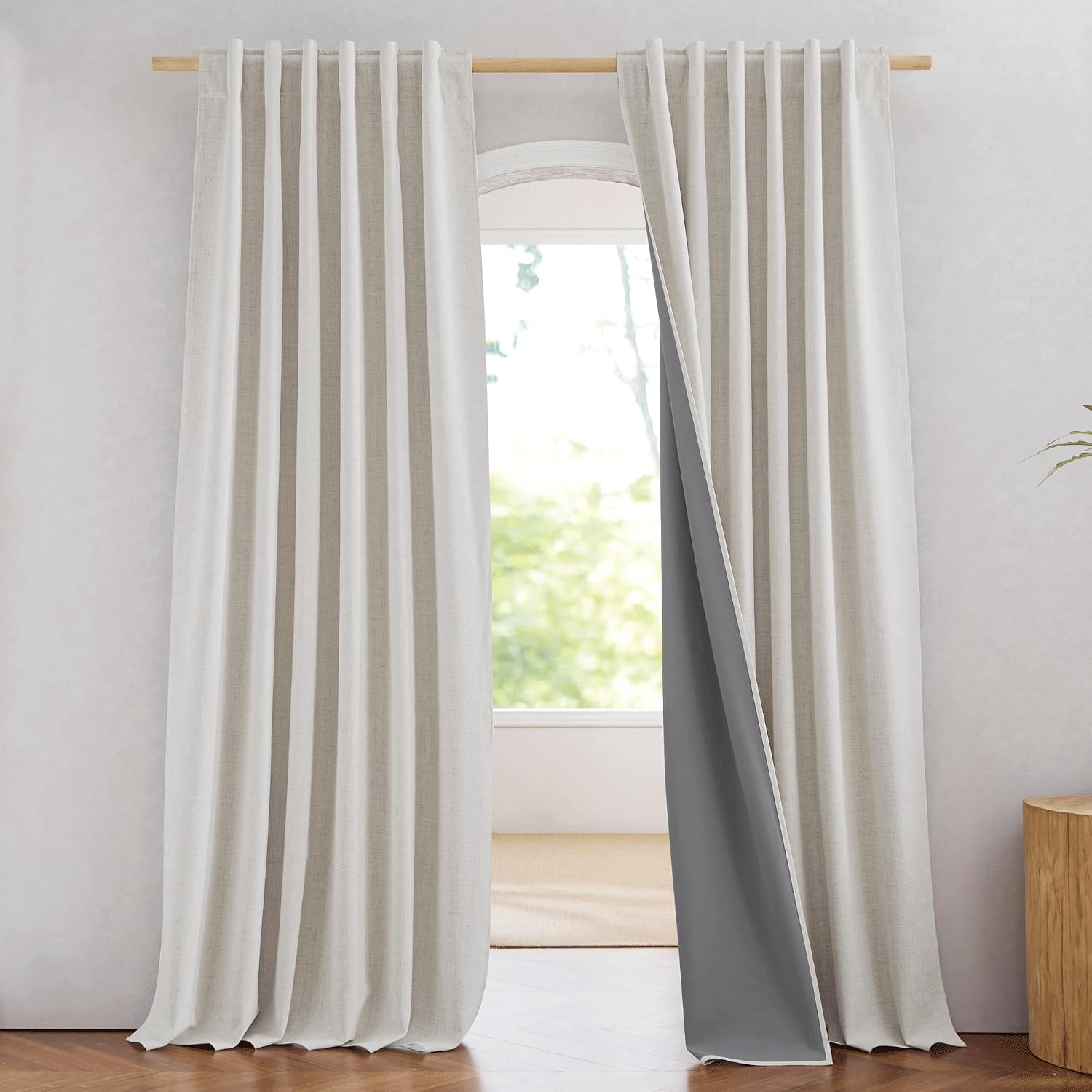image:imageNICETOWN 100 Blackout Linen Curtains for BedroomLiving Room 90 L 2 PCsAlabaster Gray