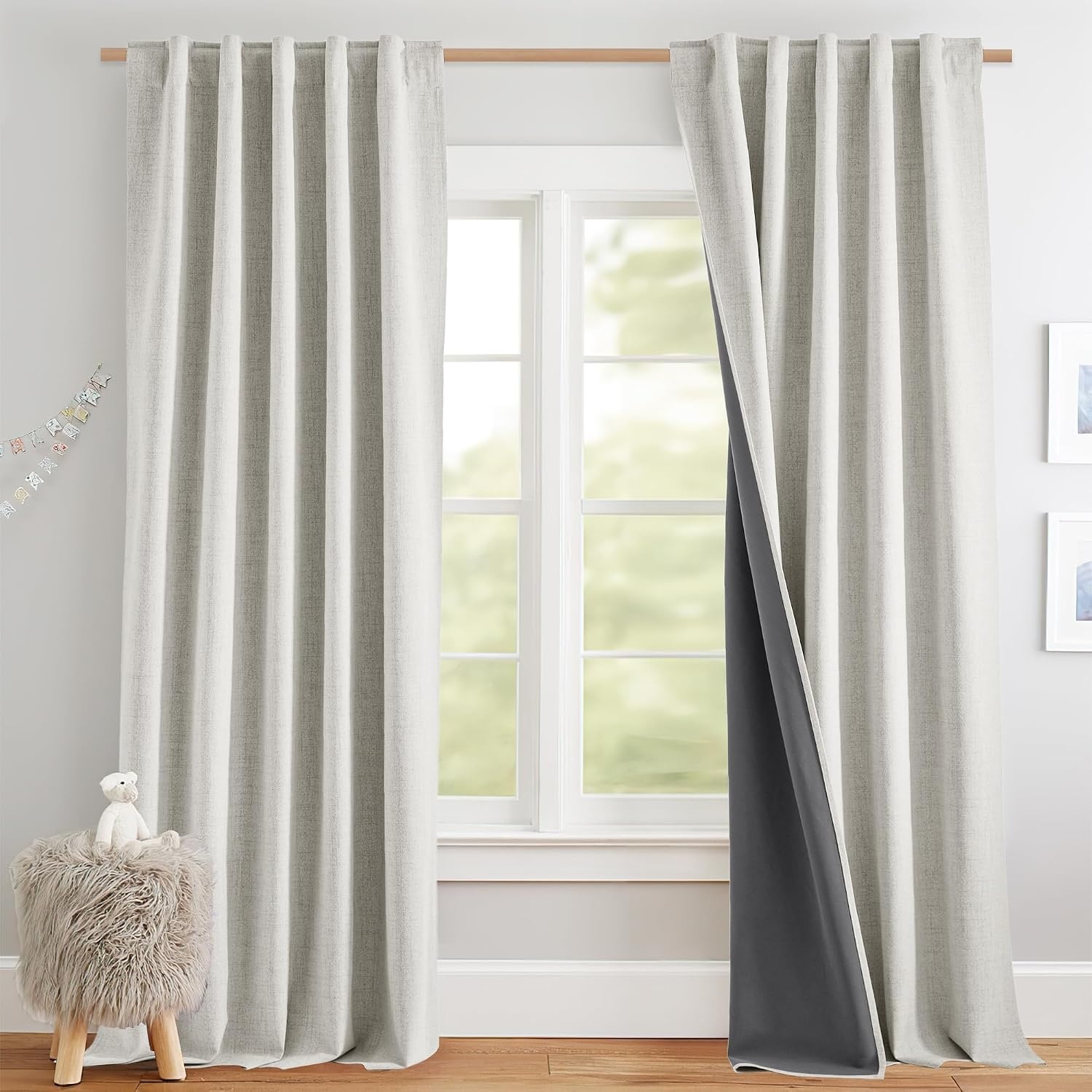 image:imageNICETOWN 100 Blackout Linen Curtains for BedroomLiving Room 90 L 2 PCsAlabaster Gray