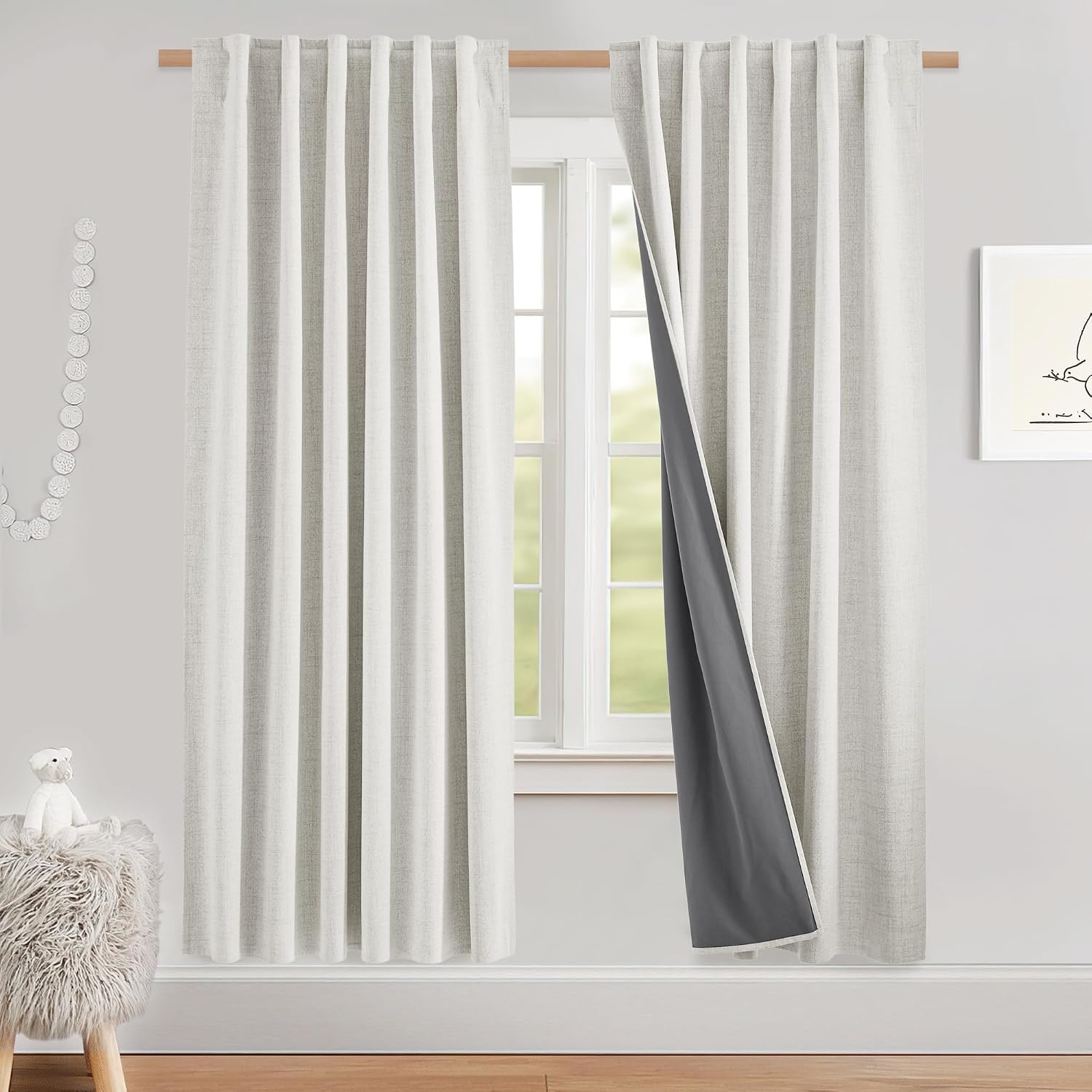 image:imageNICETOWN 100 Blackout Linen Curtains for BedroomLiving Room 90 L 2 PCsAlabaster Gray