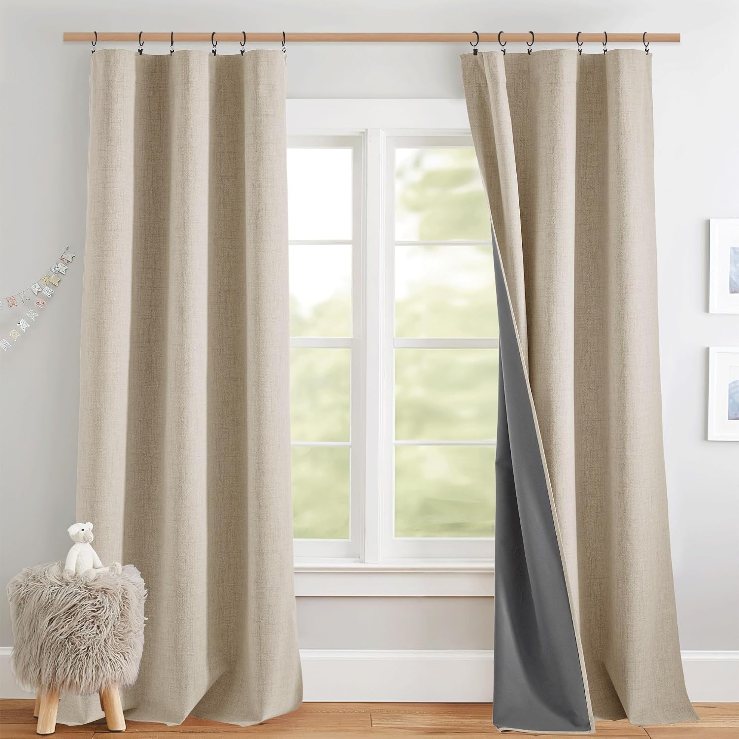 image:imageNICETOWN 100 Blackout Linen Curtains for BedroomLiving Room 90 L 2 PCsBeige