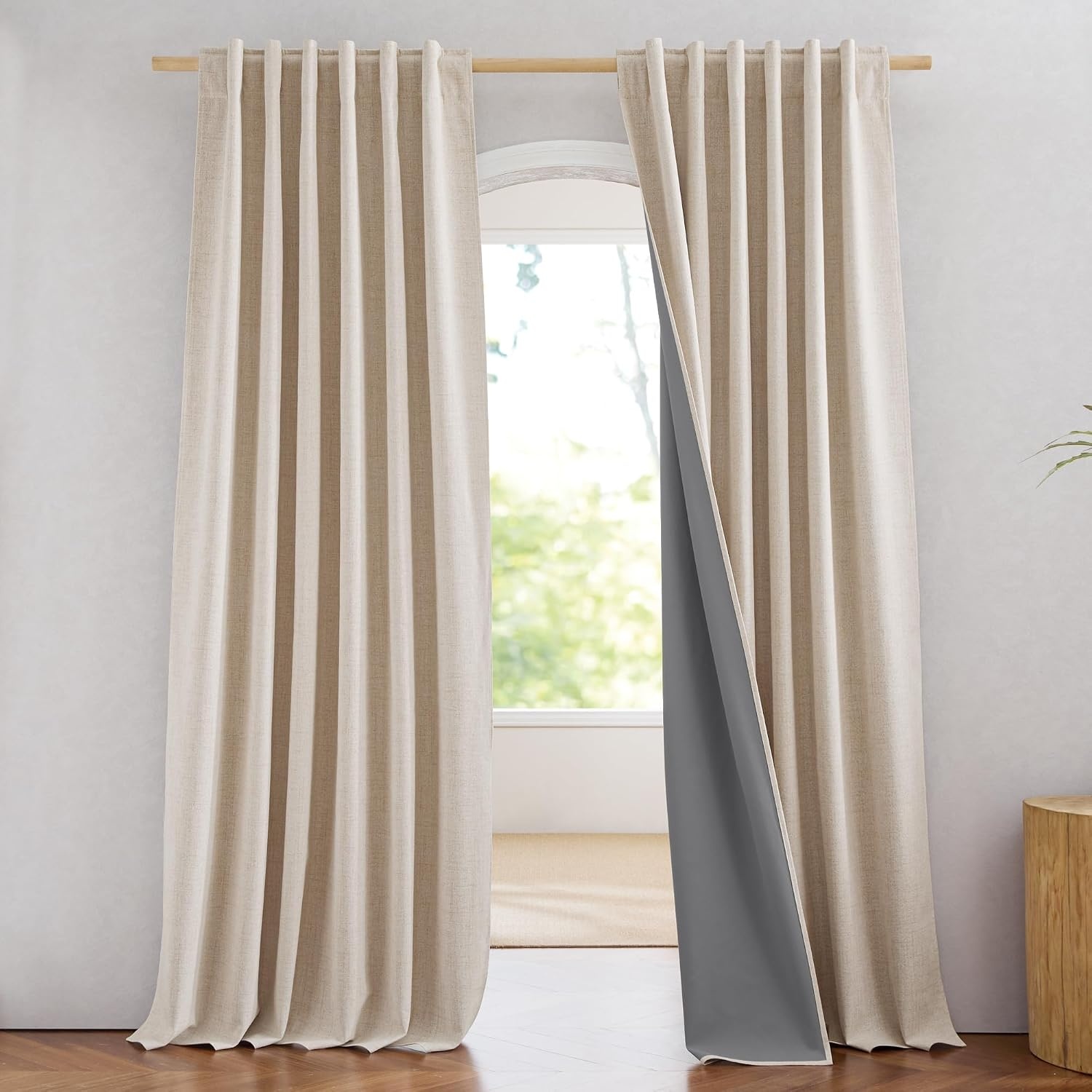 image:imageNICETOWN 100 Blackout Linen Curtains for BedroomLiving Room 90 L 2 PCsBeige