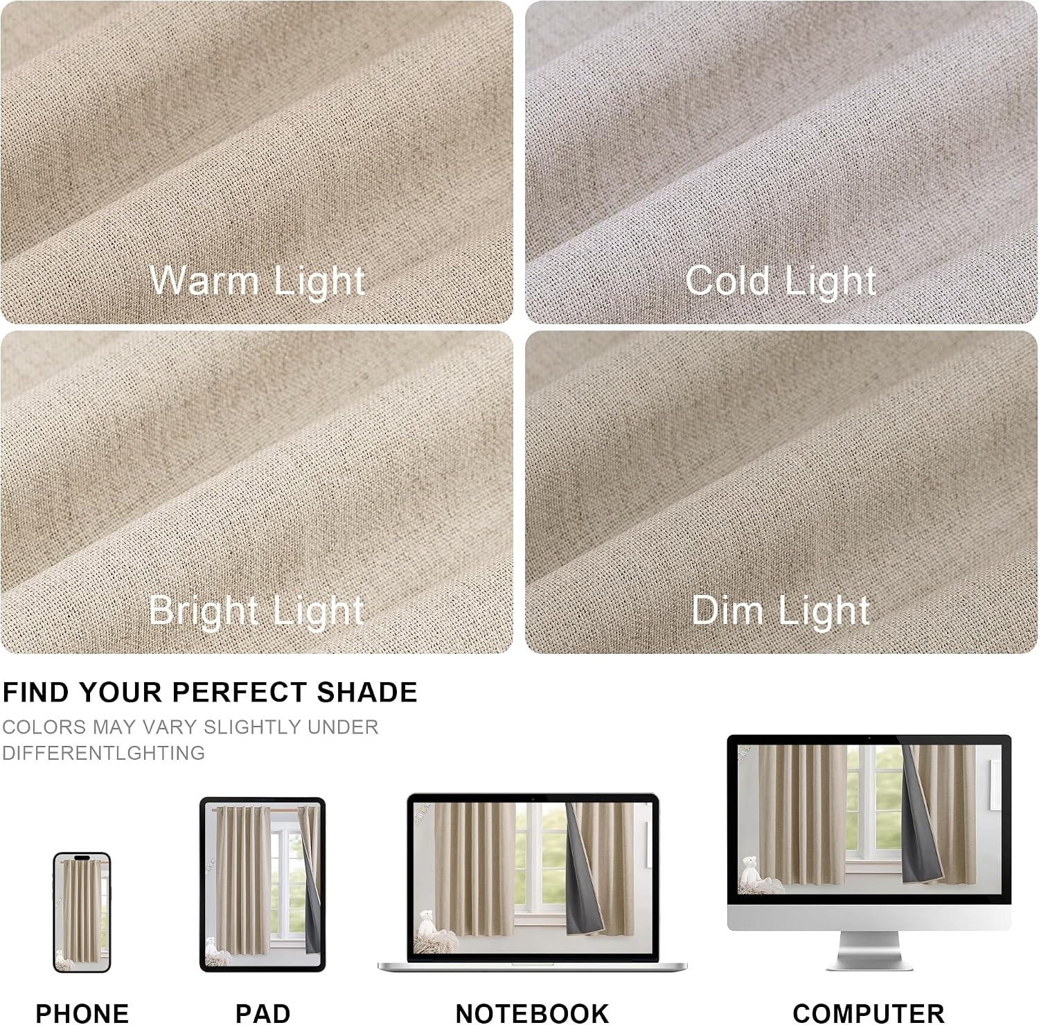 image:imageNICETOWN 100 Blackout Linen Curtains for BedroomLiving Room 90 L 2 PCsBeige