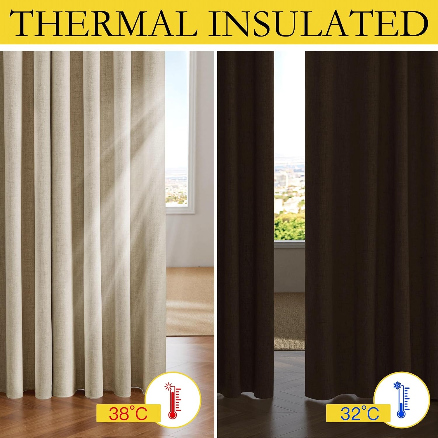 image:imageNICETOWN 100 Blackout Linen Curtains for BedroomLiving Room 90 L 2 PCsBeige