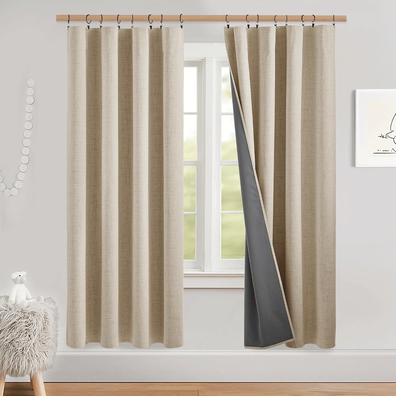 image:imageNICETOWN 100 Blackout Linen Curtains for BedroomLiving Room 90 L 2 PCsBeige