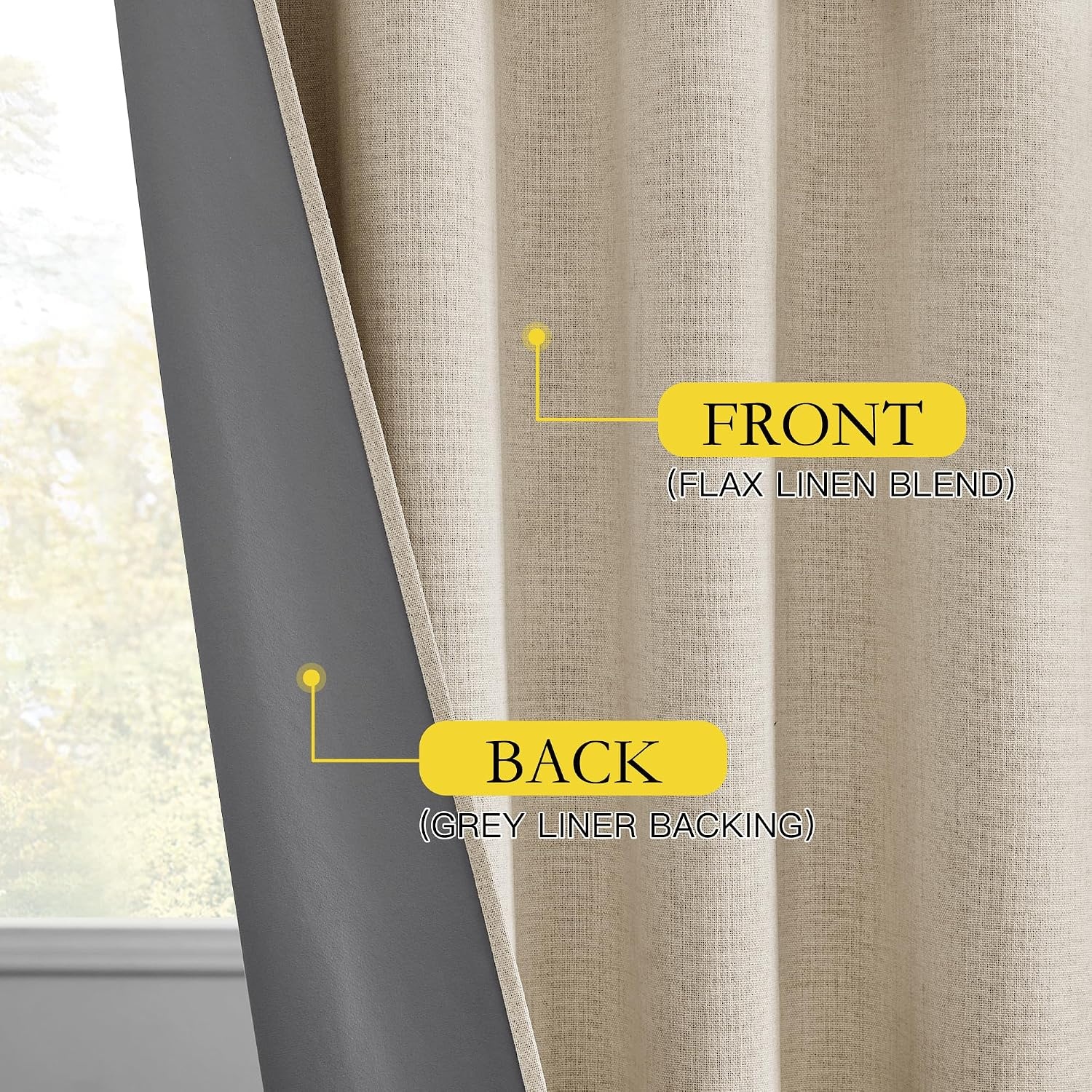 image:imageNICETOWN 100 Blackout Linen Curtains for BedroomLiving Room 90 L 2 PCsBeige