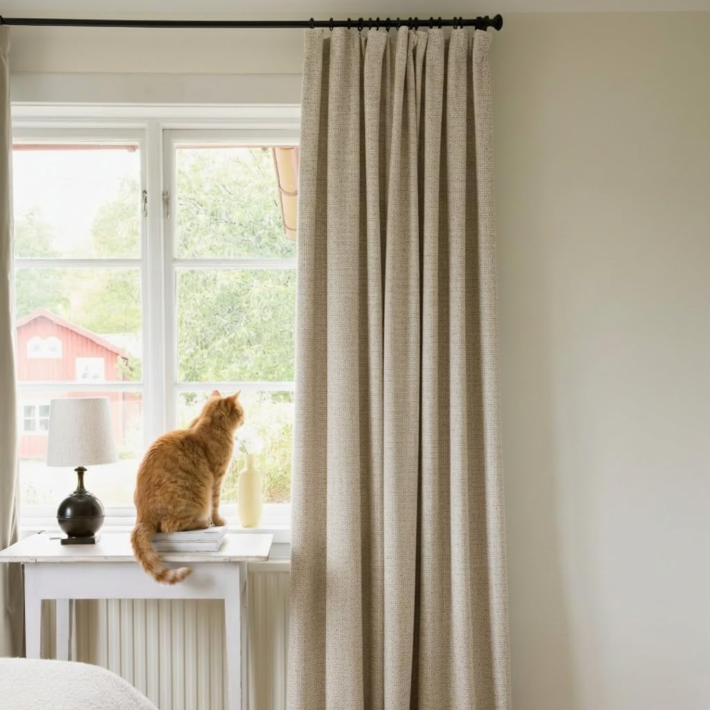 image:imageNICETOWN 100 Blackout Linen Curtains for BedroomLiving Room 90 L 2 PCsBeige