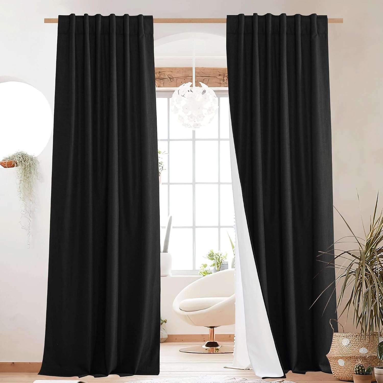 image:imageNICETOWN 100 Blackout Linen Curtains for BedroomLiving Room 90 L 2 PCsBlack