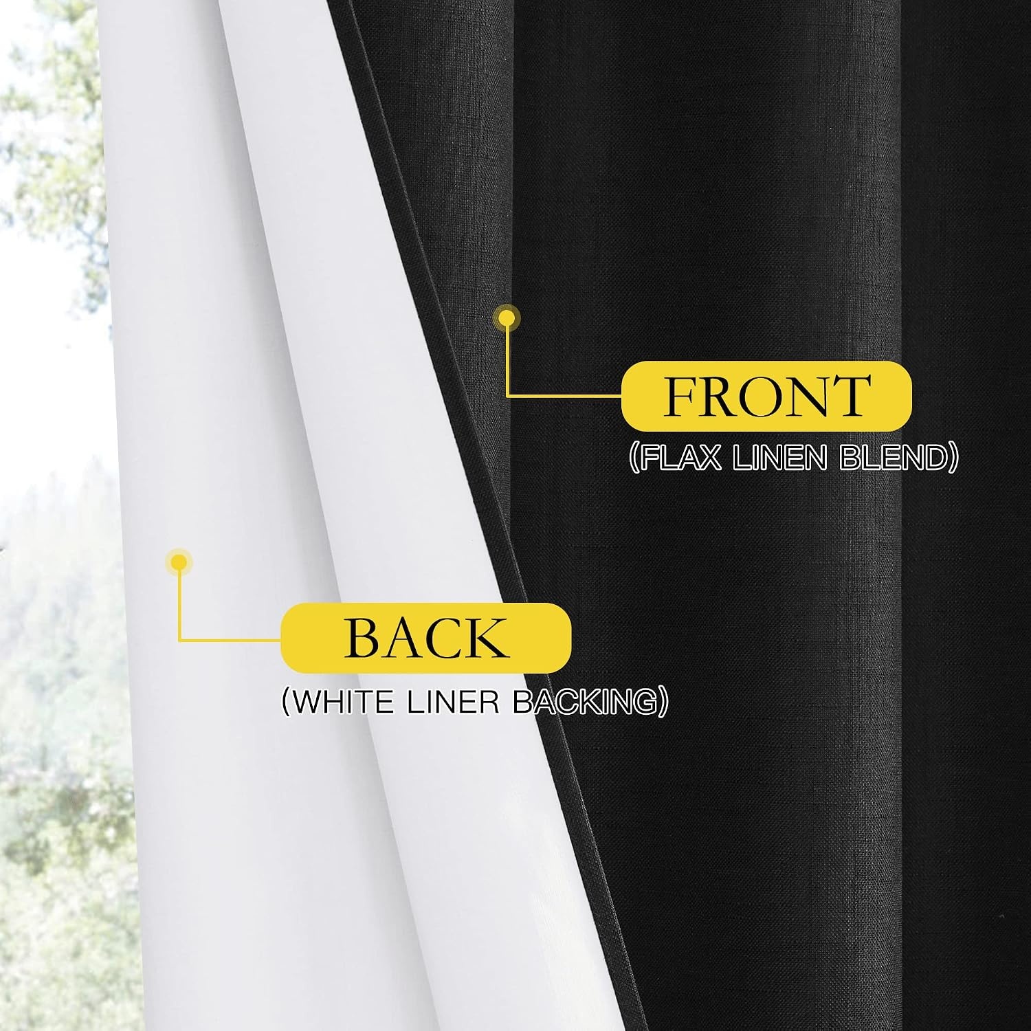image:imageNICETOWN 100 Blackout Linen Curtains for BedroomLiving Room 90 L 2 PCsBlack