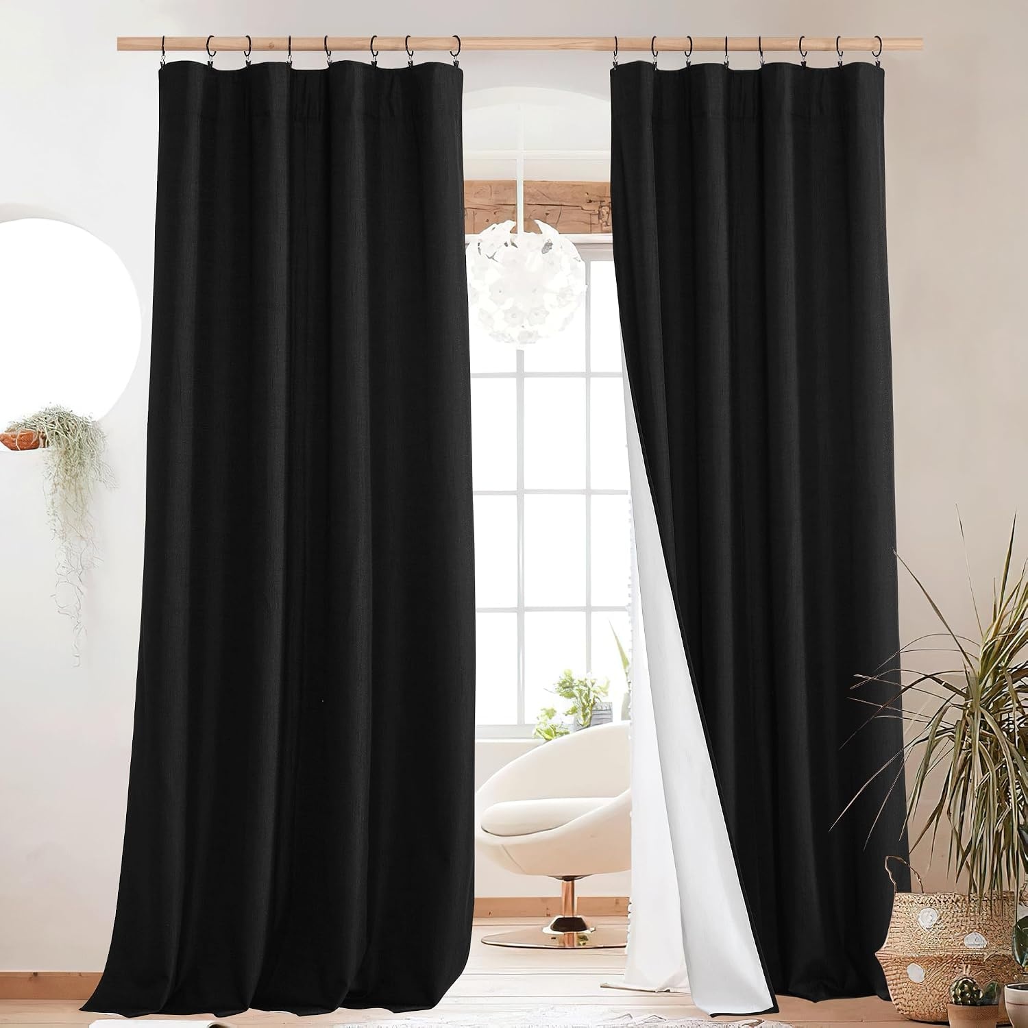 image:imageNICETOWN 100 Blackout Linen Curtains for BedroomLiving Room 90 L 2 PCsBlack
