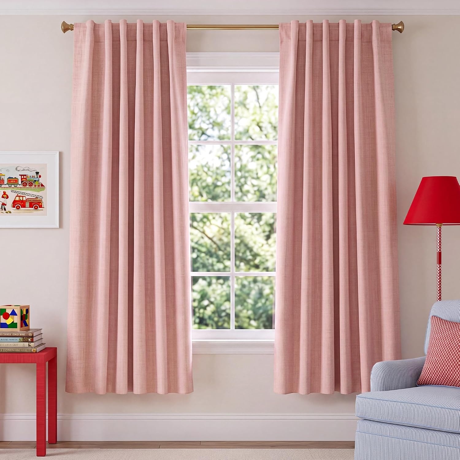 image:imageNICETOWN 100 Blackout Linen Curtains for BedroomLiving Room 90 L 2 PCsBlush Pink