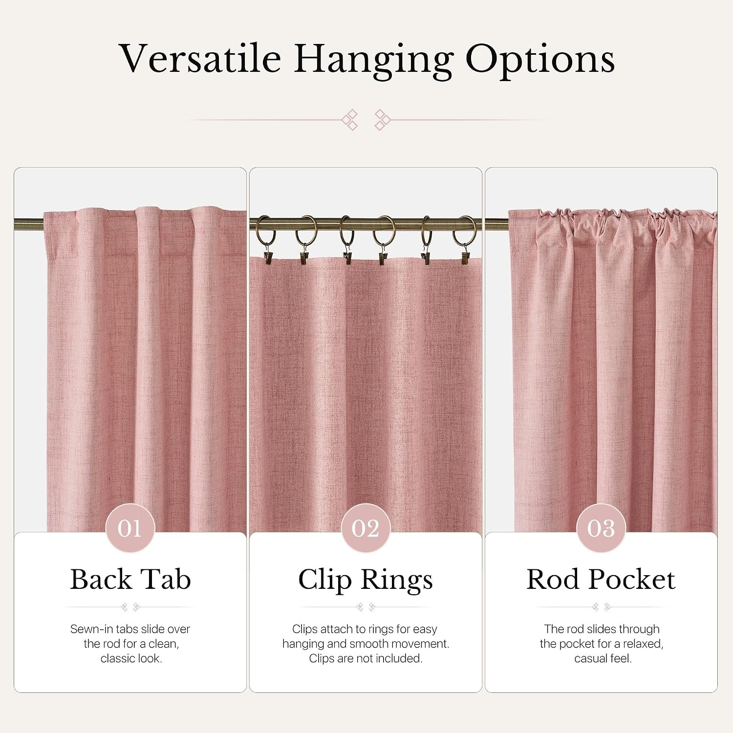 image:imageNICETOWN 100 Blackout Linen Curtains for BedroomLiving Room 90 L 2 PCsBlush Pink