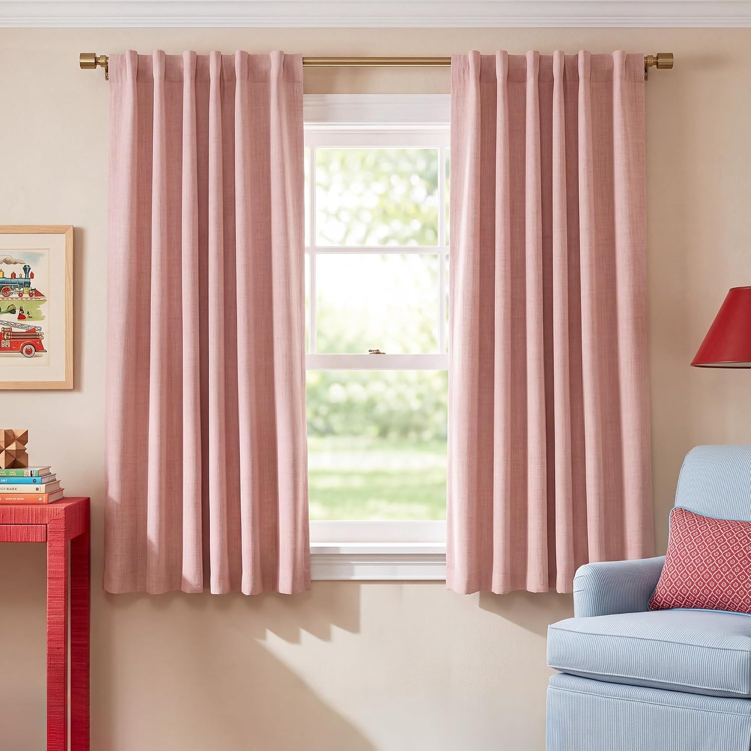 image:imageNICETOWN 100 Blackout Linen Curtains for BedroomLiving Room 90 L 2 PCsBlush Pink