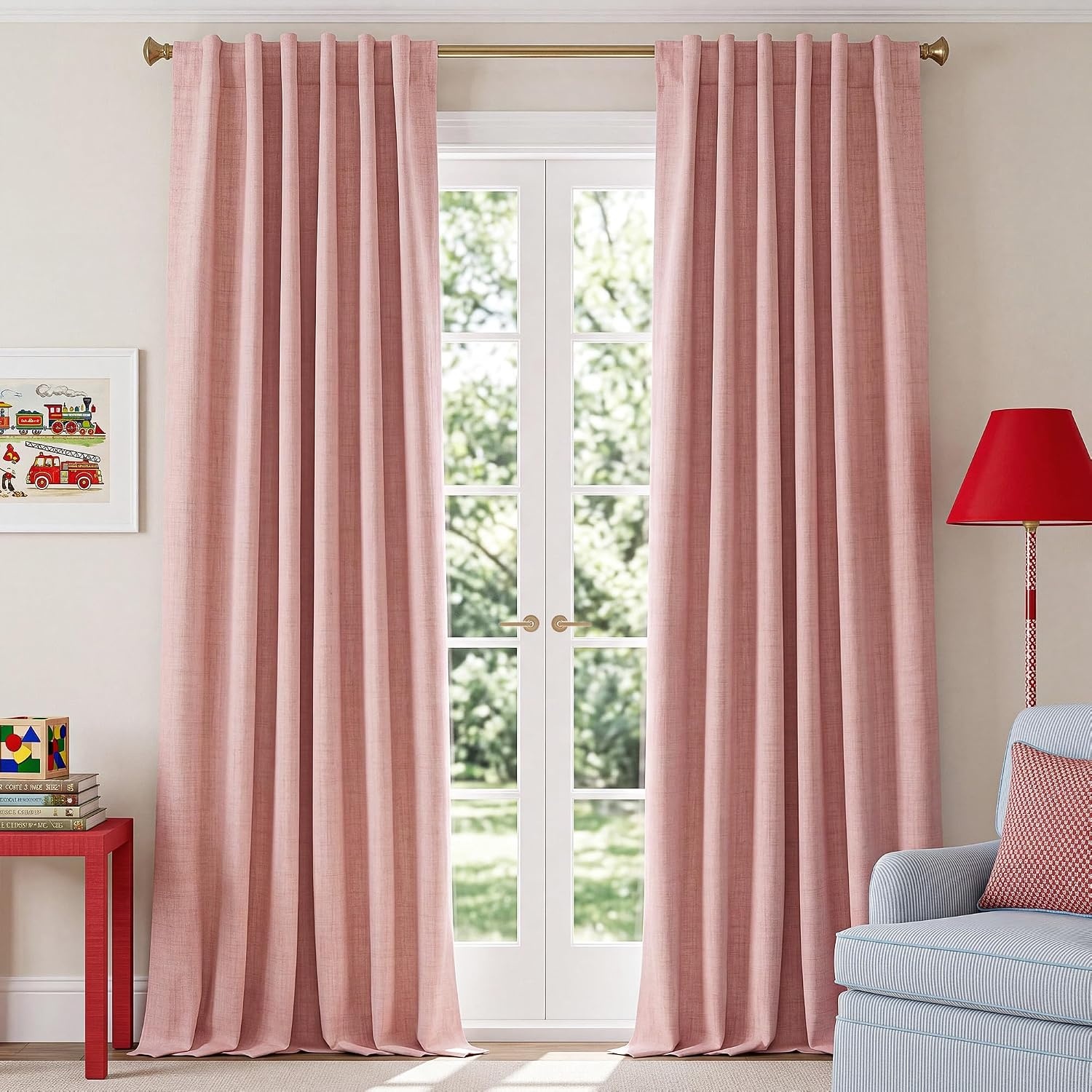image:imageNICETOWN 100 Blackout Linen Curtains for BedroomLiving Room 90 L 2 PCsBlush Pink
