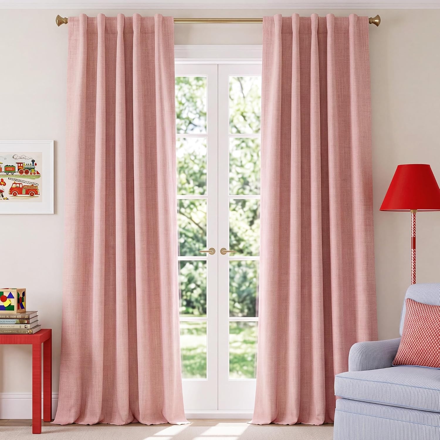 image:imageNICETOWN 100 Blackout Linen Curtains for BedroomLiving Room 90 L 2 PCsBlush Pink