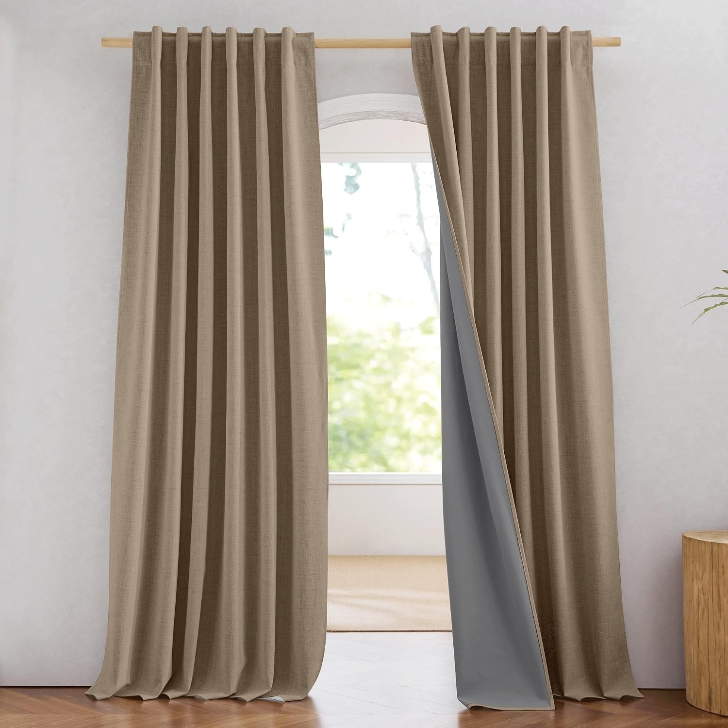 image:imageNICETOWN 100 Blackout Linen Curtains for BedroomLiving Room 90 L 2 PCsBurlap