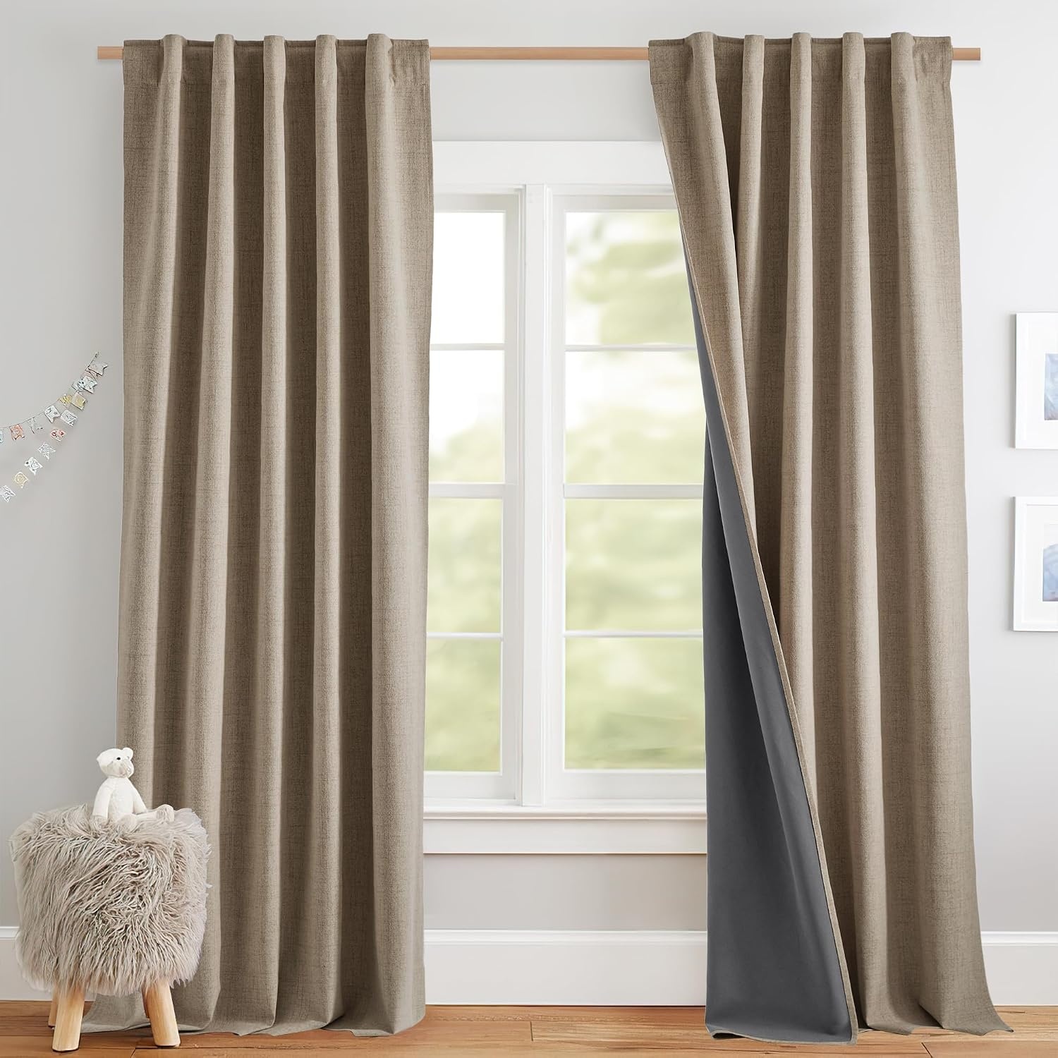 image:imageNICETOWN 100 Blackout Linen Curtains for BedroomLiving Room 90 L 2 PCsBurlap