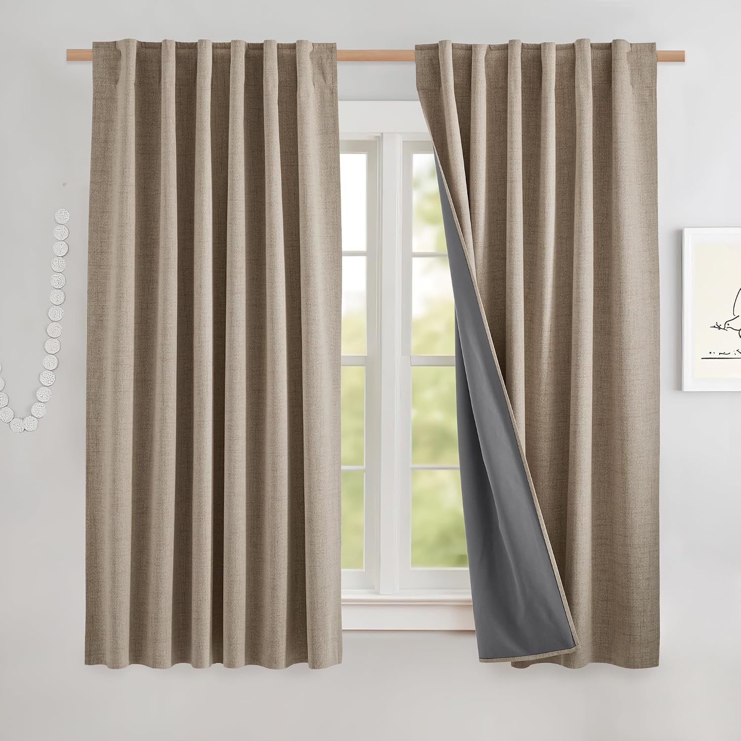 image:imageNICETOWN 100 Blackout Linen Curtains for BedroomLiving Room 90 L 2 PCsBurlap